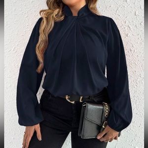 Plus size twist front lantern sleeve blouse